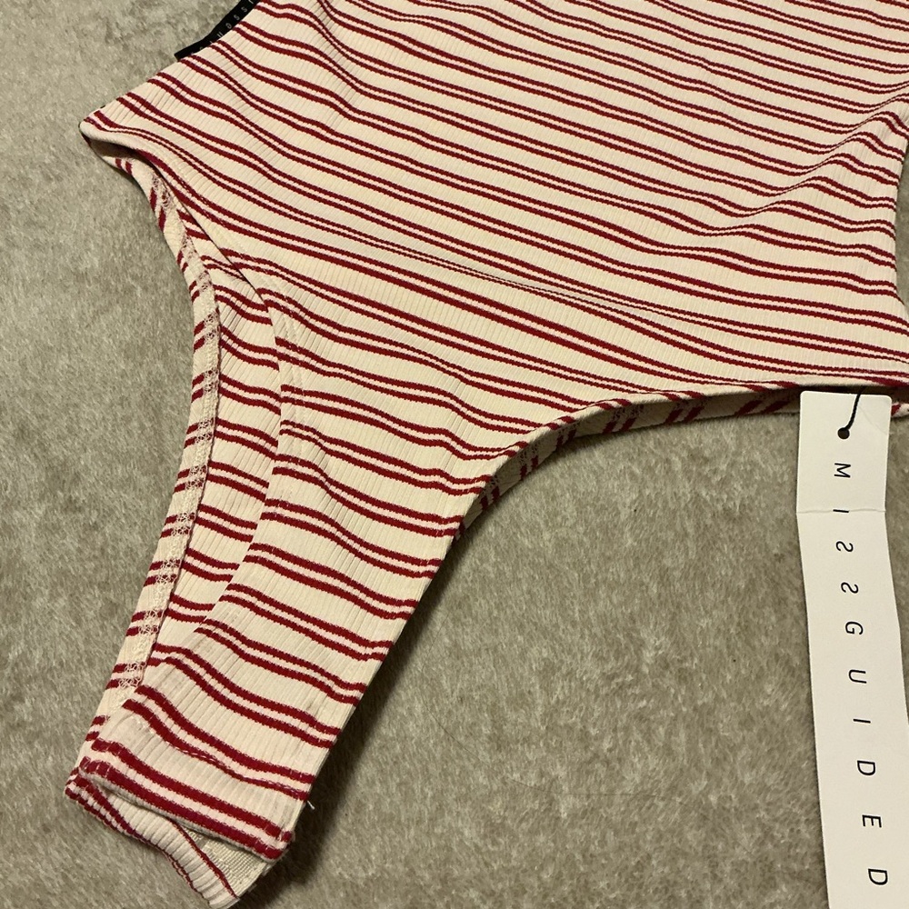Striped Red and White Halter Top Bodysuit Missguided - Picture 5 of 7
